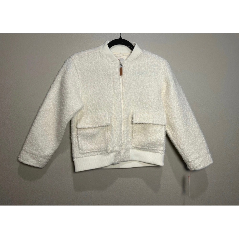 Cat & Jack Girls Sherpa Bomber Jacket Cream Beige Full Zip M 8-10 NWT